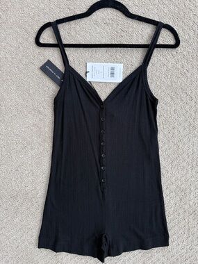 Ninety Percent Black Ribbed Playsuit Romper Seacell Button Front Size S NWT